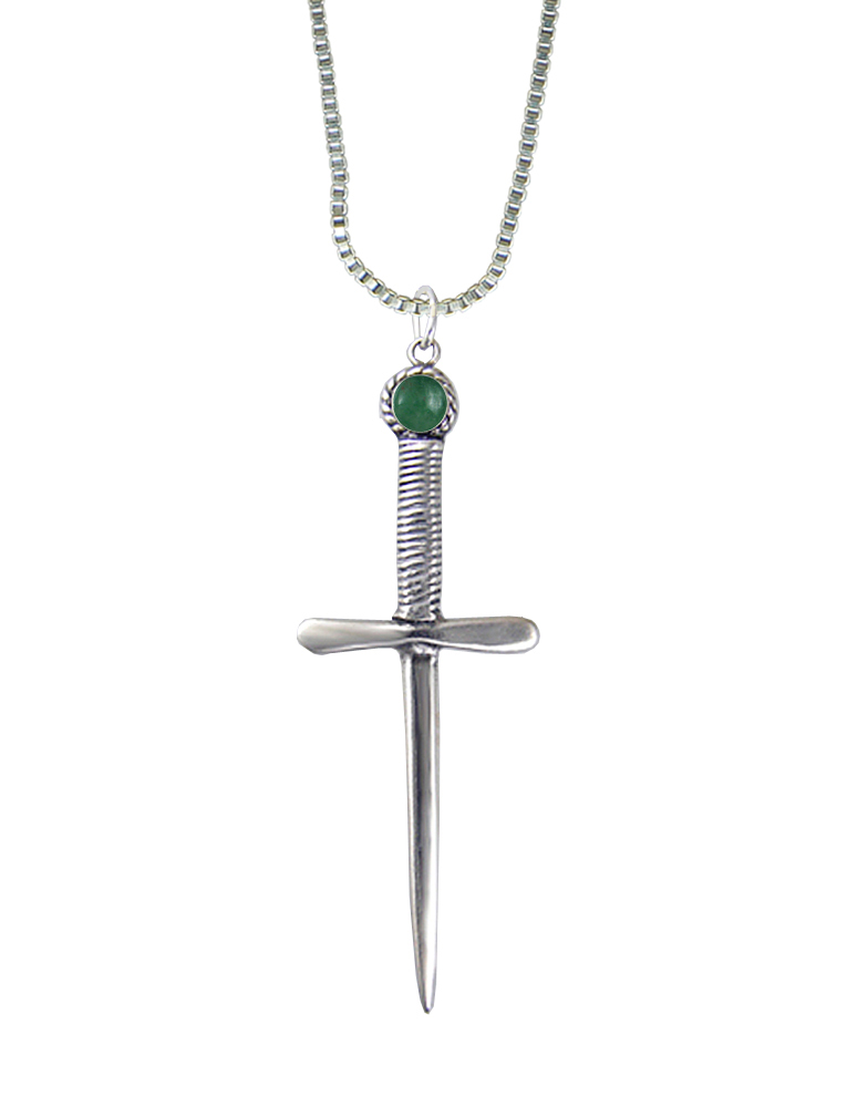 Sterling Silver Queen's Protector Knife Dagger Pendant With Jade